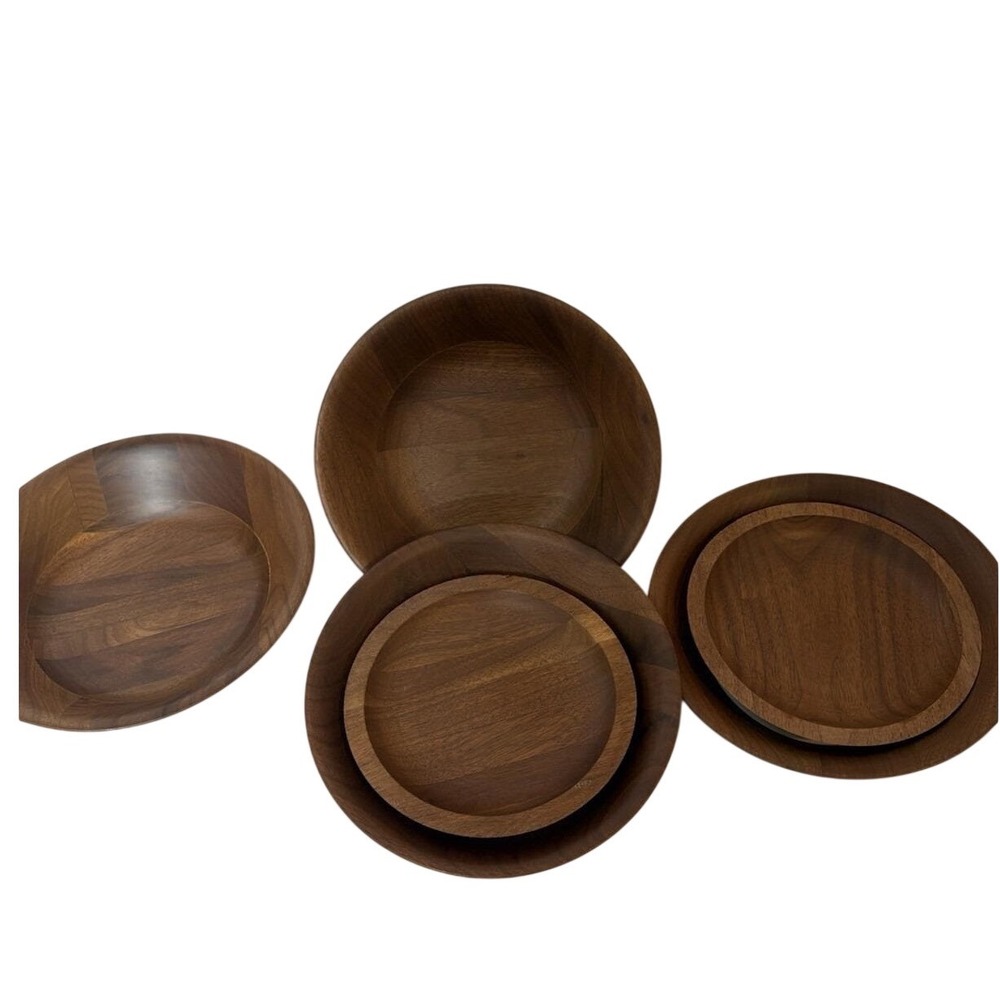 Vintage Kustom Kraft Solid Walnut Wooden Bowl Set MCM USA Removable Rim 1960s